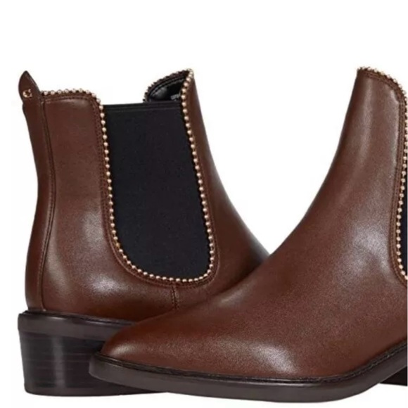 COACH Bowery Leather Beadchain Chelsea Brown Walnut Booties Size 6 - Picture 9 of 10